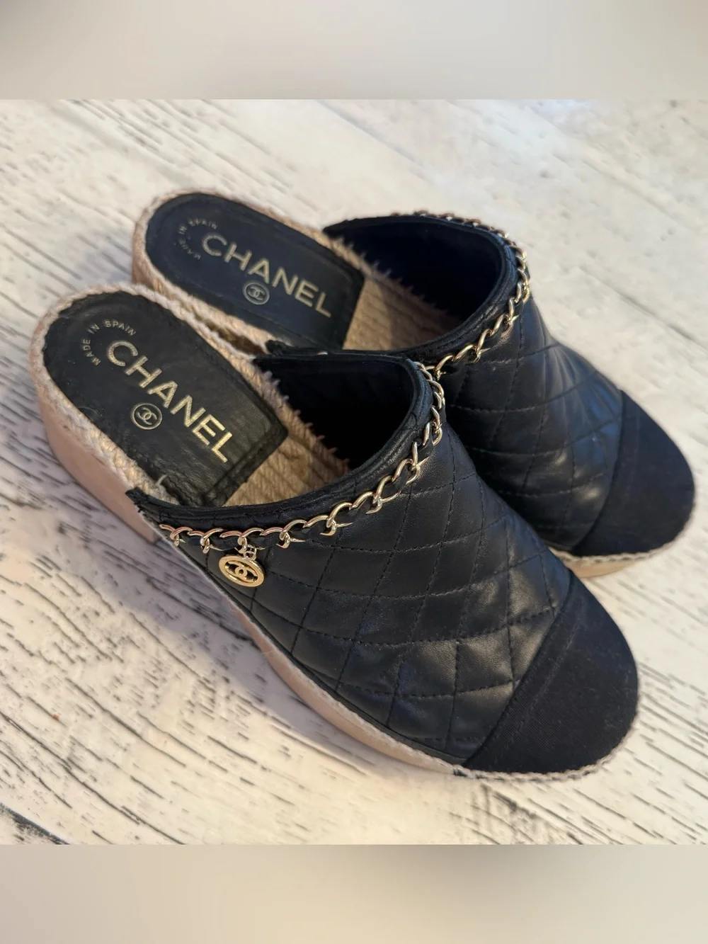 CHANEL Black Quilted Leather Clog